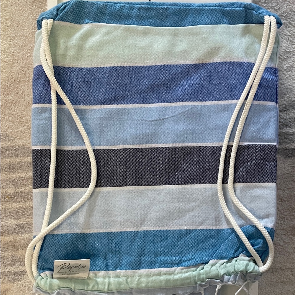NEW convertible Turkish towel backpack. purple striped backpack turns into towel